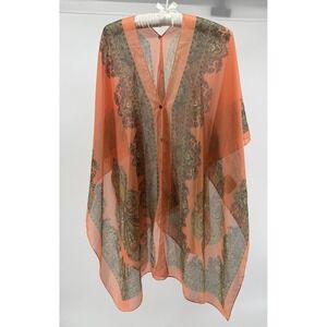 NWT Jack & Missy Convertible Poncho Kimono Coral Paisley Boho Cover Up OSFM